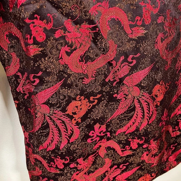 Citron Santa Monica Kimono Jacket Size Medium Silk Blend Red Dragon Asian Motif - Picture 9 of 10
